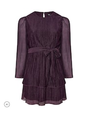 Yours Curve Purple Metallic Tiered Dress - Image 5 of 6