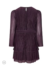 Yours Curve Purple Metallic Tiered Dress - Image 6 of 6