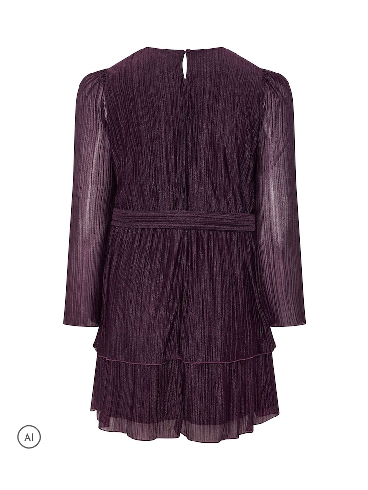 Yours Curve Purple Metallic Tiered Dress - Image 6 of 6 Yours Curve Purple Metallic Tiered Dress - Image 6 of 6