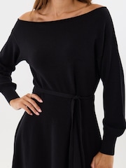 Threadbare Black Slash Neck Belted Mini Jumper Dress - Image 3 of 4