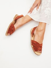 Rust Brown Suede Weave Sandals - Image 1 of 7