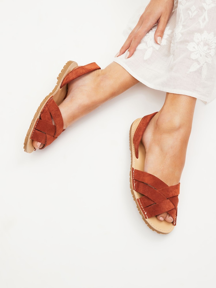 Rust Brown Suede Weave Sandals - Image 1 of 7