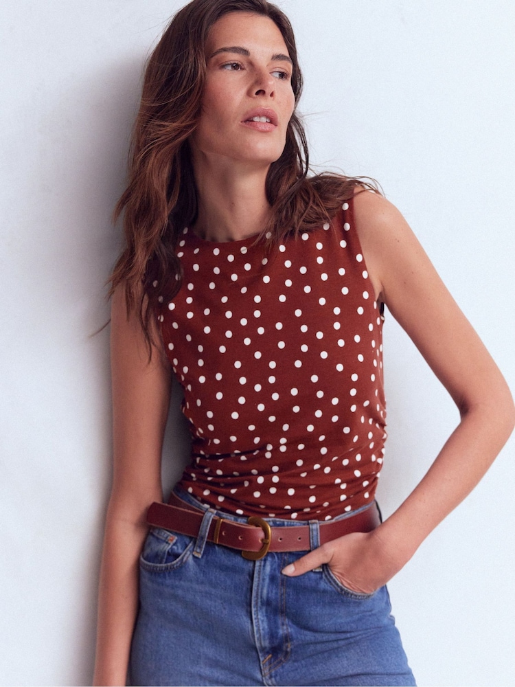 Boden Brown Ruched Sleeveless Jersey Top - Image 1 of 5 Boden Brown Ruched Sleeveless Jersey Top - Image 1 of 5