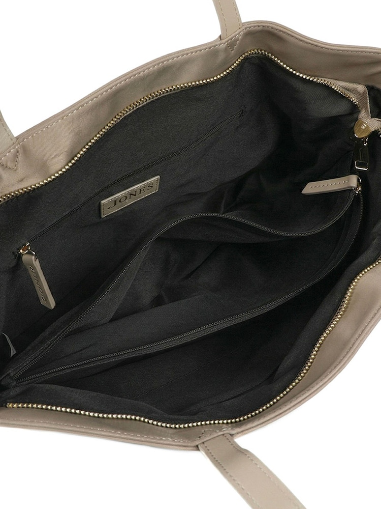 Jones Bootmaker Khaki Brown Vaya Leather Zip Close Shoulder Bag - Image 5 of 5