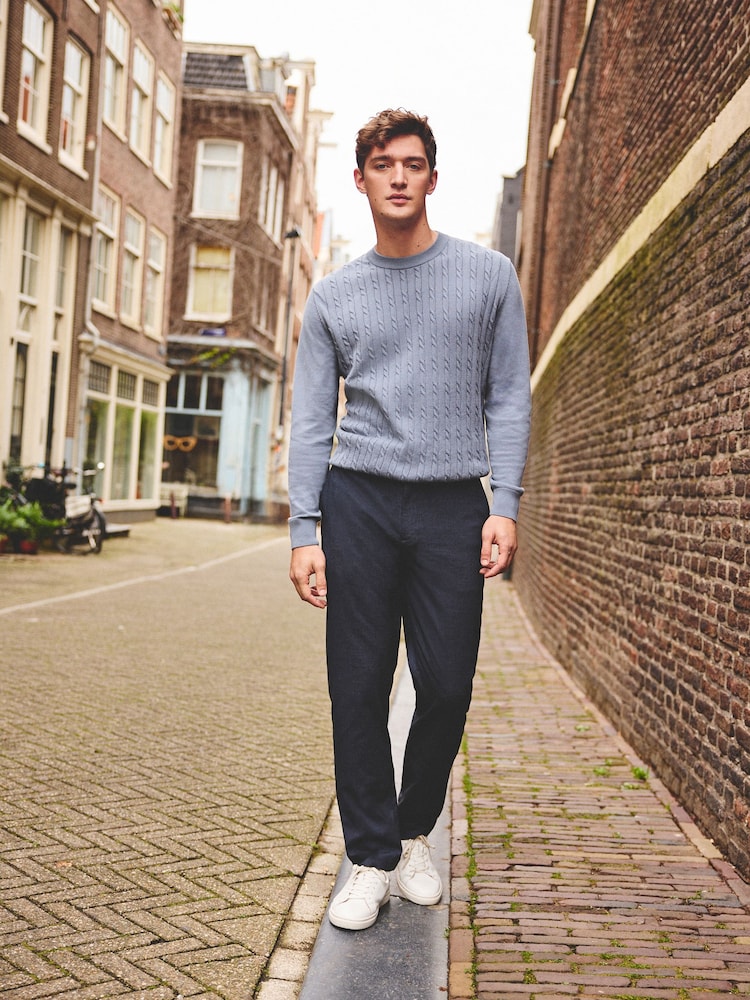 Navy Puppytooth Chino Trousers - Image 2 of 9