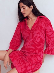 Boden Red Short Collared Towelling Dress - Image 1 of 6