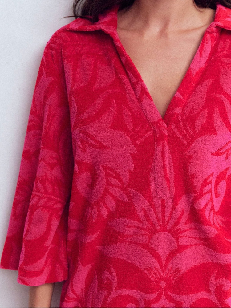 Boden Red Short Collared Towelling Dress - Image 2 of 6 Boden Red Short Collared Towelling Dress - Image 2 of 6