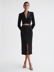 Reiss Black Quinn Satin Cropped Tux Top - Image 1 of 4