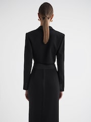 Reiss Black Quinn Satin Cropped Tux Top - Image 4 of 4