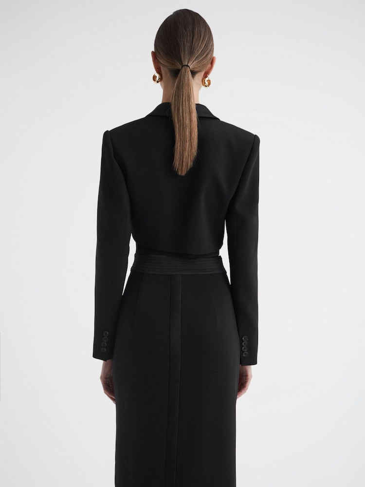 Reiss Black Quinn Satin Cropped Tux Top - Image 4 of 4