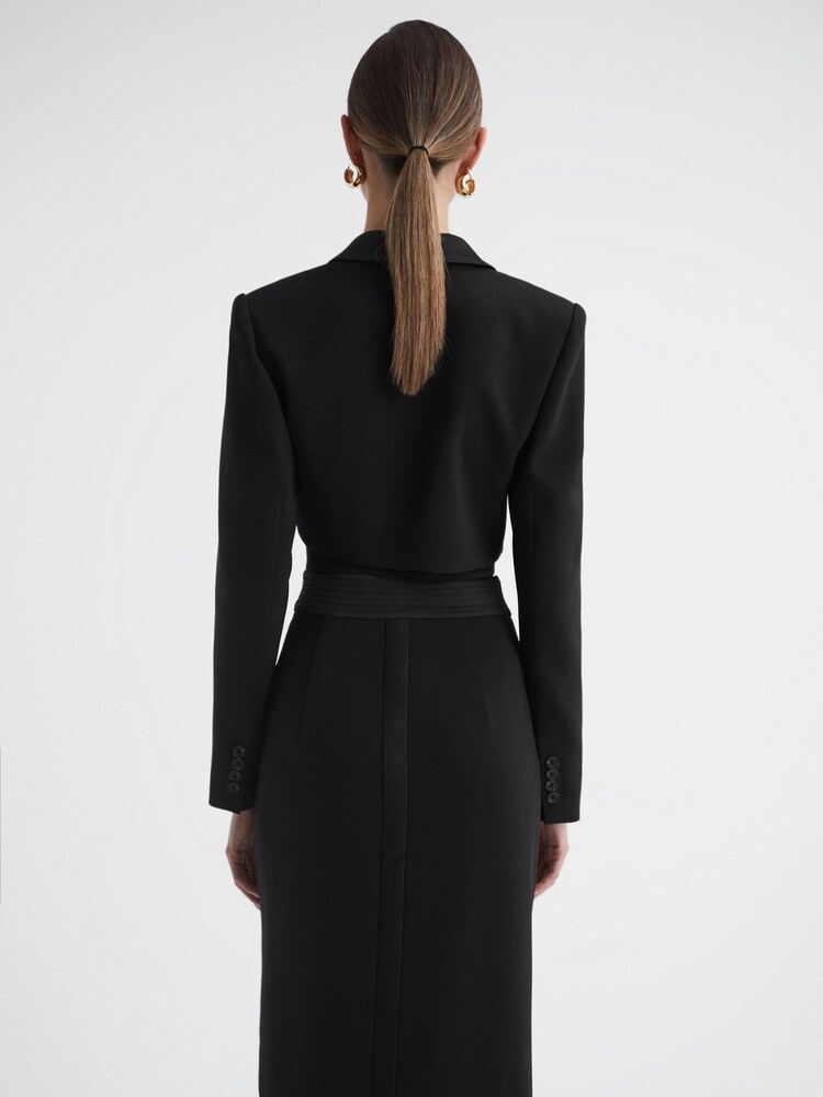 Reiss Black Quinn Satin Cropped Tux Top - Image 4 of 4 Reiss Black Quinn Satin Cropped Tux Top - Image 4 of 4