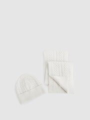 Reiss Ecru Heath Junior Knitted Scarf and Beanie Hat Set - Image 1 of 5