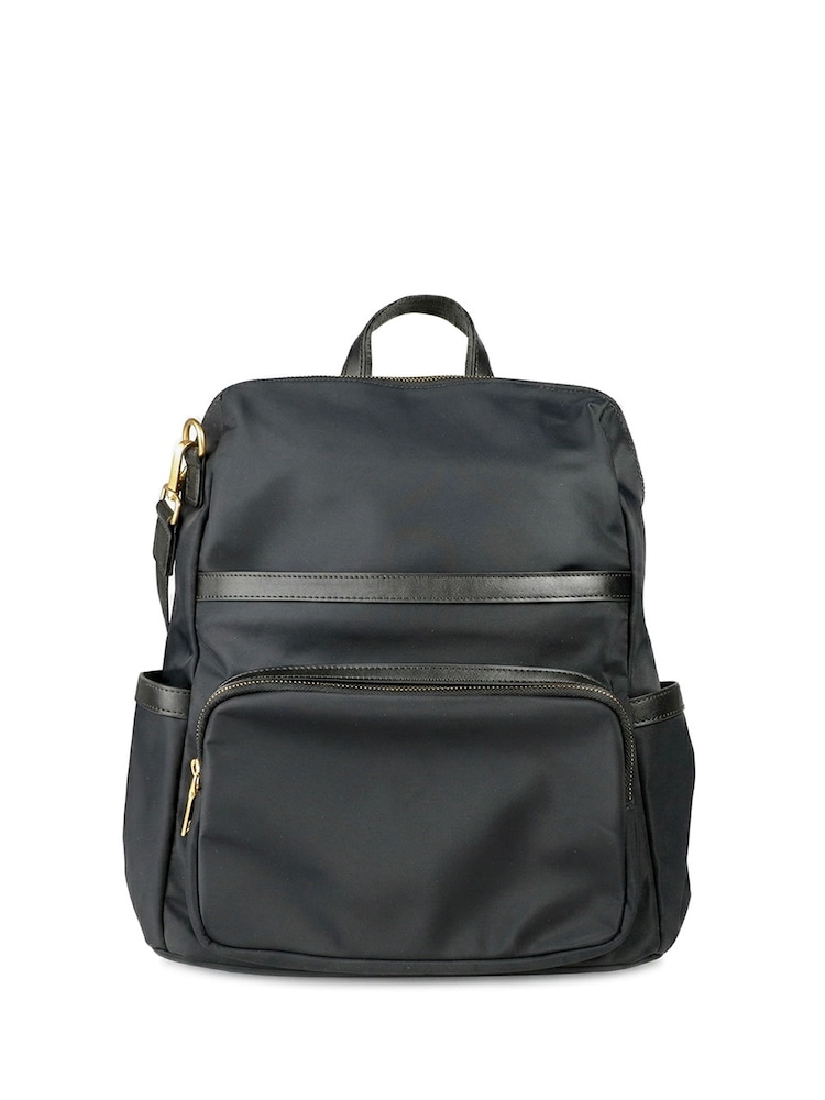 Jones Bootmaker Black Virelle Leather Backpack With Zip Pockets - Image 1 of 6 Jones Bootmaker Black Virelle Leather Backpack With Zip Pockets - Image 1 of 6