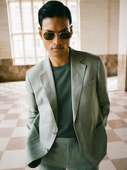 Reiss Sage Atlantic Tailored Fit Linen-Twill Single-Breasted Classic-Fit Suit Blazer - Image 1 of 9