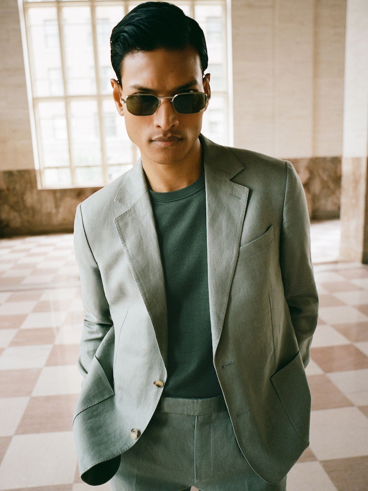 Reiss Sage Atlantic Tailored Fit Linen-Twill Single-Breasted Classic-Fit Suit Blazer - Image 1 of 9