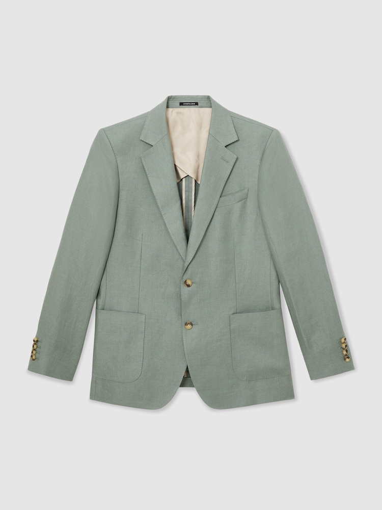 Reiss Sage Atlantic Tailored Fit Linen-Twill Single-Breasted Classic-Fit Suit Blazer - Image 2 of 9