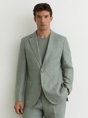 Reiss Sage Atlantic Tailored Fit Linen-Twill Single-Breasted Classic-Fit Suit Blazer - Image 3 of 9
