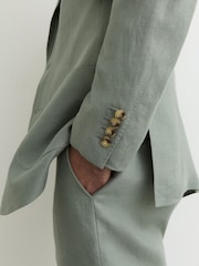Reiss Sage Atlantic Tailored Fit Linen-Twill Single-Breasted Classic-Fit Suit Blazer - Image 4 of 9