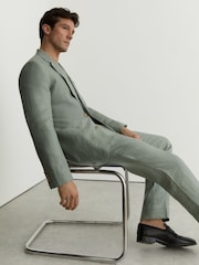 Reiss Sage Atlantic Tailored Fit Linen-Twill Single-Breasted Classic-Fit Suit Blazer - Image 5 of 9