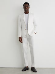 Reiss White Atlantic Tailored Fit Linen-Twill Classic-Fit Suit Trousers - Image 1 of 7