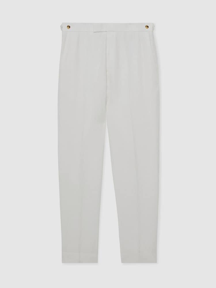 Reiss White Atlantic Tailored Fit Linen-Twill Classic-Fit Suit Trousers - Image 2 of 7 Reiss White Atlantic Tailored Fit Linen-Twill Classic-Fit Suit Trousers - Image 2 of 7