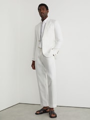 Reiss White Atlantic Tailored Fit Linen-Twill Classic-Fit Suit Trousers - Image 4 of 7