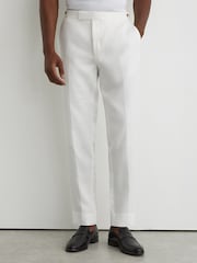 Reiss White Atlantic Tailored Fit Linen-Twill Classic-Fit Suit Trousers - Image 5 of 7
