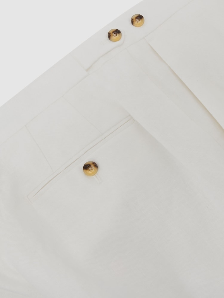 Reiss White Atlantic Tailored Fit Linen-Twill Classic-Fit Suit Trousers - Image 7 of 7 Reiss White Atlantic Tailored Fit Linen-Twill Classic-Fit Suit Trousers - Image 7 of 7