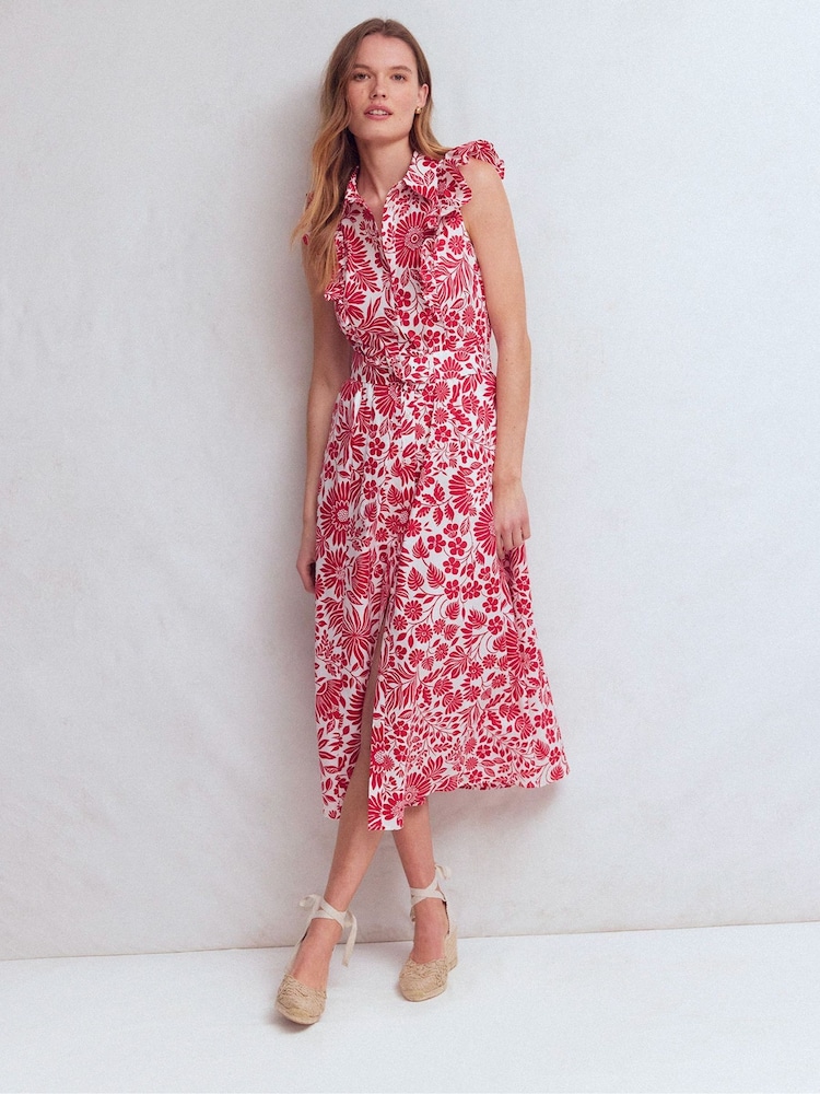 Boden Red Ruffle Bodice Shirt Dress - Image 1 of 5 Boden Red Ruffle Bodice Shirt Dress - Image 1 of 5