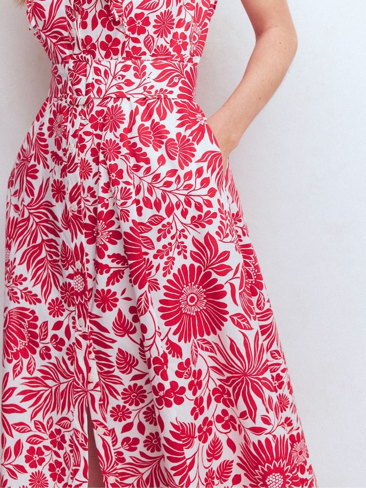 Boden Red Ruffle Bodice Shirt Dress - Image 2 of 5 Boden Red Ruffle Bodice Shirt Dress - Image 2 of 5