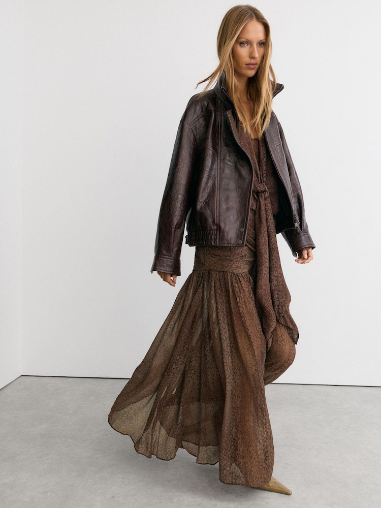 Reiss Grape Burgundy Jasmine Snake-Print Plissé Maxi Skirt - Image 1 of 7 Reiss Grape Burgundy Jasmine Snake-Print Plissé Maxi Skirt - Image 1 of 7