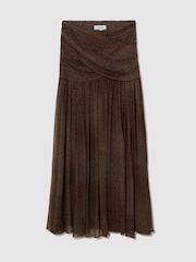 Reiss Grape Burgundy Jasmine Snake-Print Plissé Maxi Skirt - Image 2 of 7