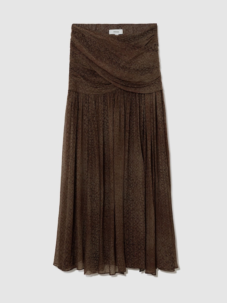 Reiss Grape Burgundy Jasmine Snake-Print Plissé Maxi Skirt - Image 2 of 7 Reiss Grape Burgundy Jasmine Snake-Print Plissé Maxi Skirt - Image 2 of 7
