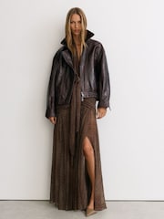 Reiss Grape Burgundy Jasmine Snake-Print Plissé Maxi Skirt - Image 3 of 7