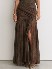 Reiss Grape Burgundy Jasmine Snake-Print Plissé Maxi Skirt - Image 5 of 7