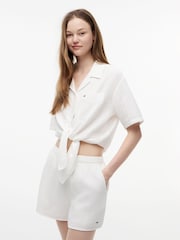 Tommy Jeans Natural Crinkle Tie Front Short Sleeve Shirt - Image 1 of 5