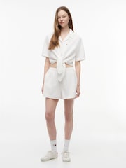 Tommy Jeans Natural Crinkle Tie Front Short Sleeve Shirt - Image 3 of 5