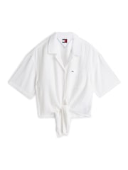Tommy Jeans Natural Crinkle Tie Front Short Sleeve Shirt - Image 5 of 5