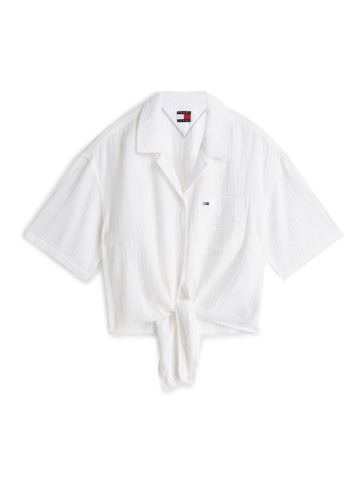 Tommy Jeans Natural Crinkle Tie Front Short Sleeve Shirt - Image 5 of 5 Tommy Jeans Natural Crinkle Tie Front Short Sleeve Shirt - Image 5 of 5