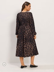 Yours Curve Leopard Shirred Midi Paltar - 6şəkildən 3 şəkil