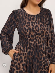 Yours Curve Leopard Shirred Midi Paltar - 6şəkildən 4 şəkil