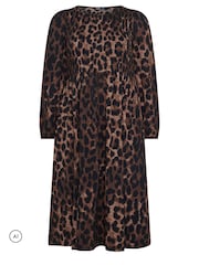 Yours Curve Leopard Shirred Midi Paltar - 6şəkildən 5 şəkil