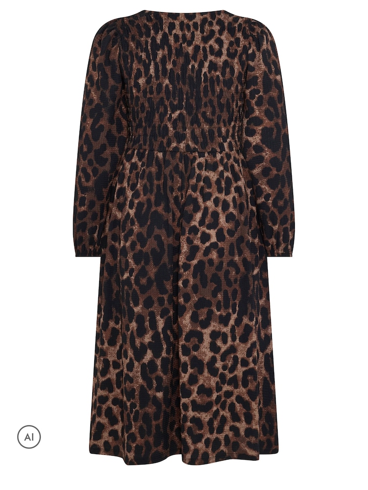 Yours Curve Leopard Shirred Midi Paltar - 6şəkildən 6 şəkil