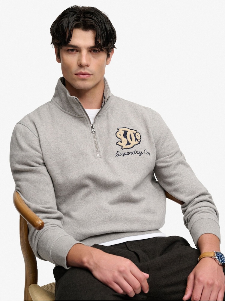 Boz - Superdry Vintage İdman Yarım Fermuarlı İdman Topu - 5şəkildən 5 şəkil