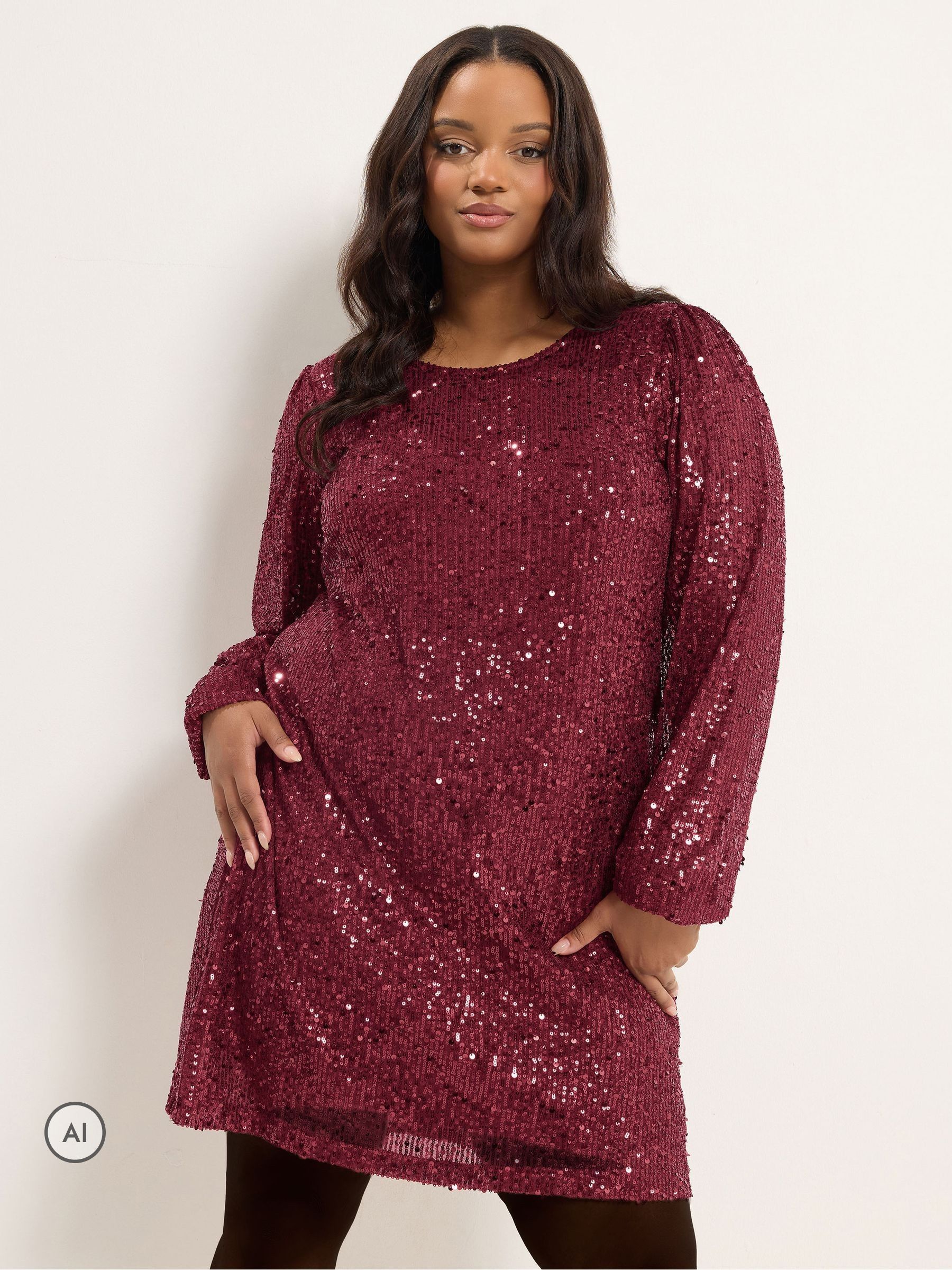 Yours Women's Red Curve Sequin Embellished Dress - Image 3