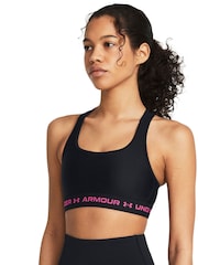 Under Armour Black/Pink Crossback Mid Support Bra - Image 1 of 10