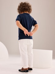 Navy Polo Short Sleeve Zip Neck 100% Cotton Sweater (3mths-7yrs) - Image 4 of 8