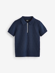 Navy Polo Short Sleeve Zip Neck 100% Cotton Sweater (3mths-7yrs) - Image 6 of 8