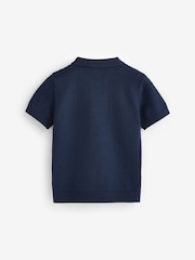 Navy Polo Short Sleeve Zip Neck 100% Cotton Sweater (3mths-7yrs) - Image 7 of 8