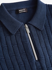 Navy Polo Short Sleeve Zip Neck 100% Cotton Sweater (3mths-7yrs) - Image 8 of 8